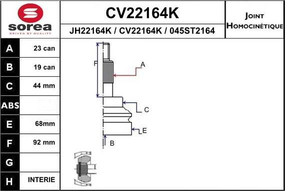 EAI CV22164K - Šarnīru komplekts, Piedziņas vārpsta adetalas.lv