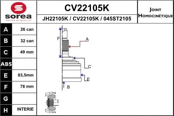 EAI CV22105K - Šarnīru komplekts, Piedziņas vārpsta adetalas.lv