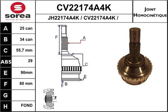 EAI CV22174A4K - Šarnīru komplekts, Piedziņas vārpsta adetalas.lv