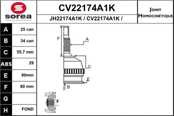 EAI CV22174A1K - Šarnīru komplekts, Piedziņas vārpsta adetalas.lv