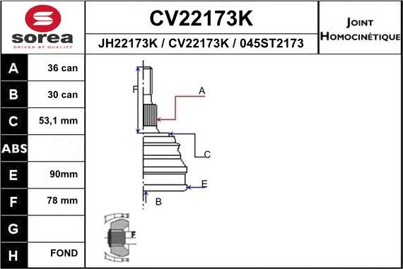 EAI CV22173K - Šarnīru komplekts, Piedziņas vārpsta adetalas.lv