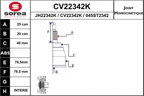 EAI CV22342K - Šarnīru komplekts, Piedziņas vārpsta adetalas.lv