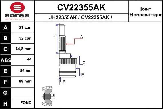 EAI CV22355AK - Šarnīru komplekts, Piedziņas vārpsta adetalas.lv