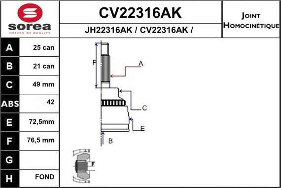 EAI CV22316AK - Šarnīru komplekts, Piedziņas vārpsta adetalas.lv