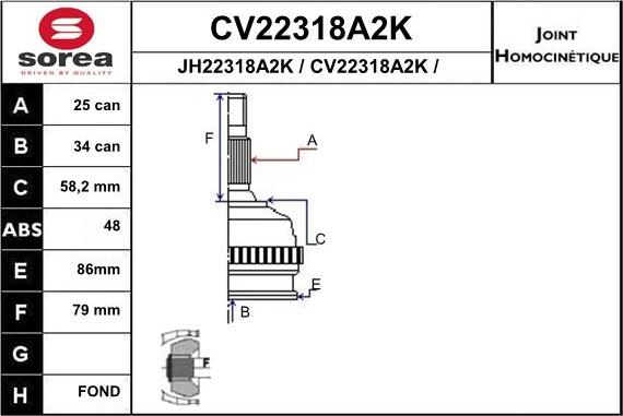 EAI CV22318A2K - Šarnīru komplekts, Piedziņas vārpsta adetalas.lv