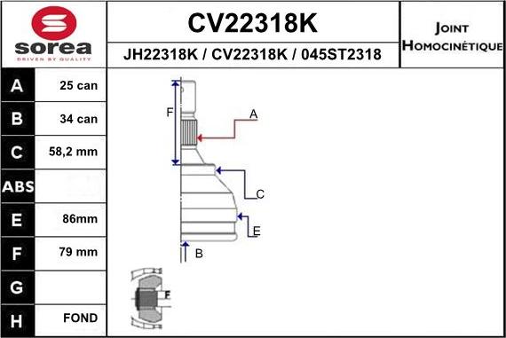 EAI CV22318K - Šarnīru komplekts, Piedziņas vārpsta adetalas.lv