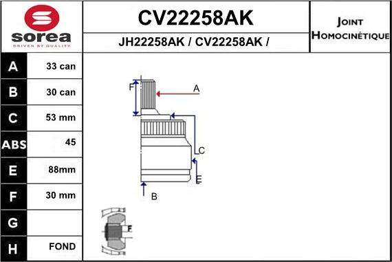 EAI CV22258AK - Šarnīru komplekts, Piedziņas vārpsta adetalas.lv