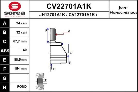 EAI CV22701A1K - Šarnīru komplekts, Piedziņas vārpsta adetalas.lv