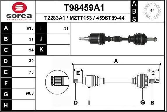 EAI T98459A1 - Piedziņas vārpsta adetalas.lv