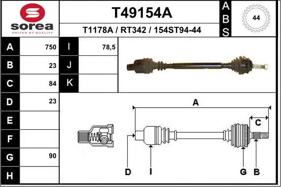 EAI T49154A - Piedziņas vārpsta adetalas.lv