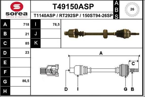 EAI T49150ASP - Piedziņas vārpsta adetalas.lv