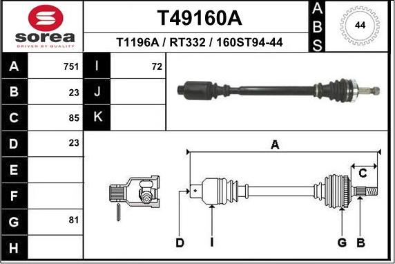 EAI T49160A - Piedziņas vārpsta adetalas.lv