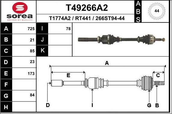 EAI T49266A2 - Piedziņas vārpsta adetalas.lv