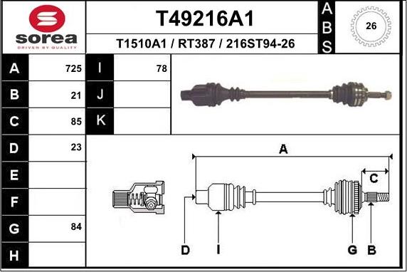 EAI T49216A1 - Piedziņas vārpsta adetalas.lv