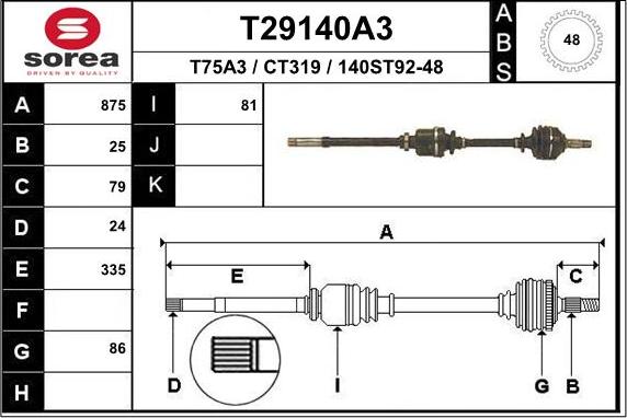 EAI T29140A3 - Piedziņas vārpsta adetalas.lv