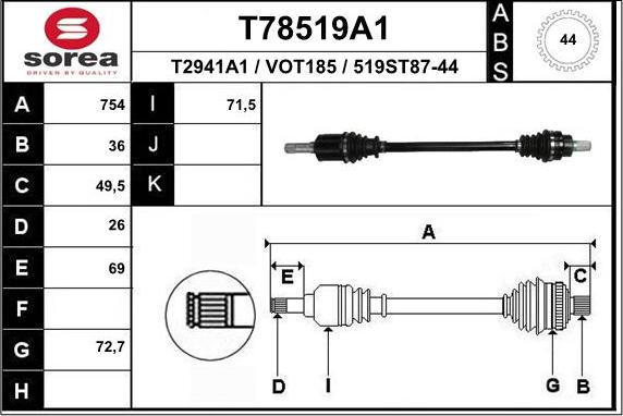 EAI T78519A1 - Piedziņas vārpsta adetalas.lv