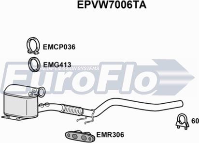 EuroFlo EPVW7006TA - Nosēdumu / Daļiņu filtrs, Izplūdes gāzu sistēma adetalas.lv