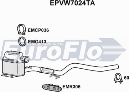 EuroFlo EPVW7024TA - Nosēdumu / Daļiņu filtrs, Izplūdes gāzu sistēma adetalas.lv