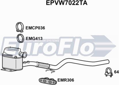 EuroFlo EPVW7022TA - Nosēdumu / Daļiņu filtrs, Izplūdes gāzu sistēma adetalas.lv