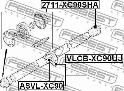 Febest ASVL-XC90 - Šarnīrs, Garenvārpsta adetalas.lv