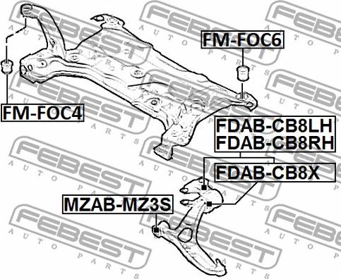 Febest FDAB-CB8X - Piekare, Šķērssvira adetalas.lv