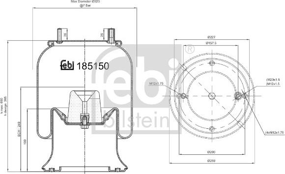 Febi Bilstein 185150 - Pneimoatsperes spilvens, Pneimopiekare adetalas.lv