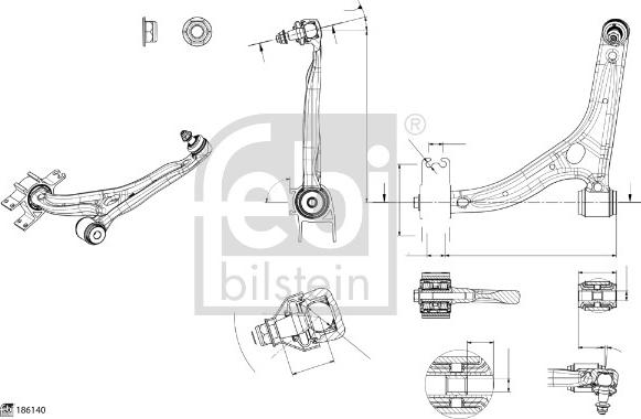 Febi Bilstein 186140 - Neatkarīgās balstiekārtas svira, Riteņa piekare adetalas.lv