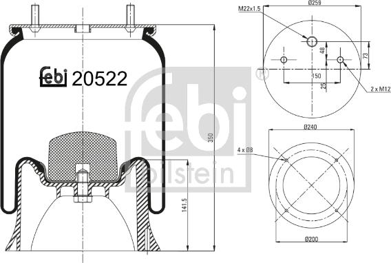 Febi Bilstein 20522 - Pneimoatsperes spilvens, Pneimopiekare adetalas.lv