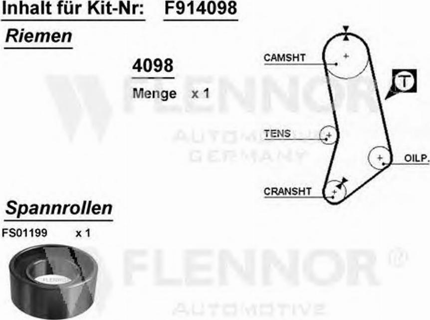 Flennor F914098 - Spriegotājrullītis, Gāzu sadales mehānisma piedziņas siksna adetalas.lv