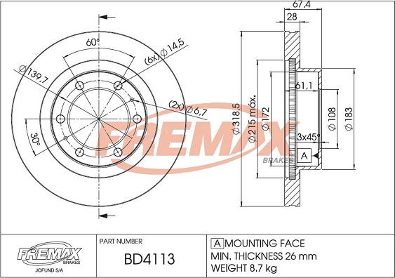 FREMAX BD-4113 - Bremžu diski adetalas.lv