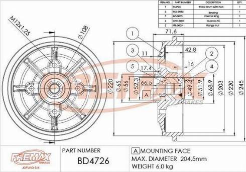 FREMAX BD-4726-KT - Bremžu trumulis adetalas.lv