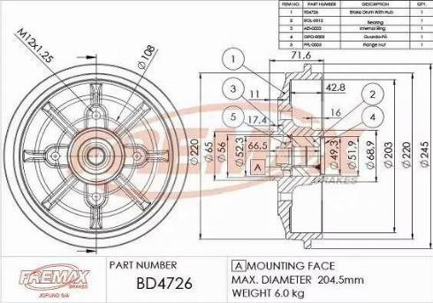 FREMAX BD-4726 - Bremžu trumulis adetalas.lv