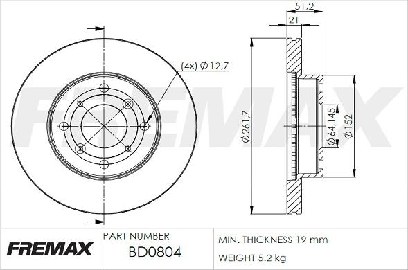 FREMAX BD-0804 - Bremžu diski adetalas.lv