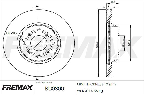 FREMAX BD-0800 - Bremžu diski adetalas.lv