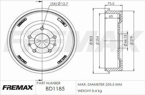 FREMAX BD-1185 - Bremžu trumulis adetalas.lv