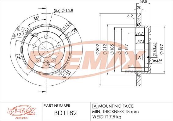 FREMAX BD-1182 - Bremžu diski adetalas.lv