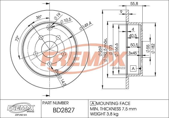 FREMAX BD-2827 - Bremžu diski adetalas.lv