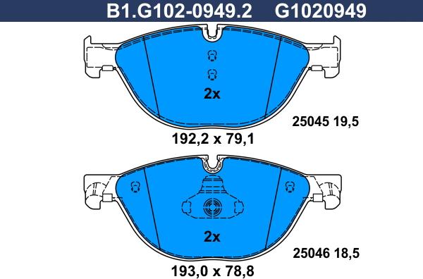 Galfer B1.G102-0949.2 - Bremžu uzliku kompl., Disku bremzes adetalas.lv