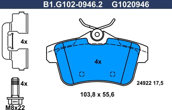 Galfer B1.G102-0946.2 - Bremžu uzliku kompl., Disku bremzes adetalas.lv