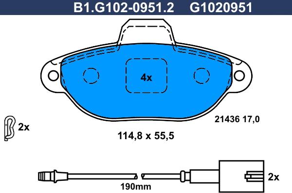 Galfer B1.G102-0951.2 - Bremžu uzliku kompl., Disku bremzes adetalas.lv