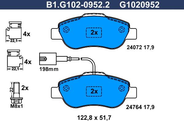 Galfer B1.G102-0952.2 - Bremžu uzliku kompl., Disku bremzes adetalas.lv