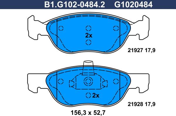 Galfer B1.G102-0484.2 - Bremžu uzliku kompl., Disku bremzes adetalas.lv