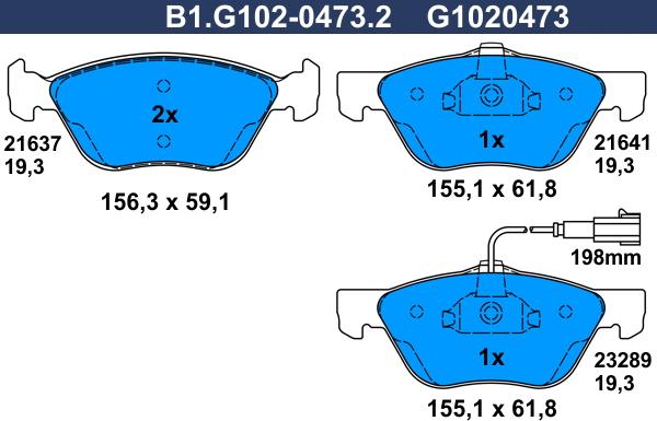 Galfer B1.G102-0473.2 - Bremžu uzliku kompl., Disku bremzes adetalas.lv