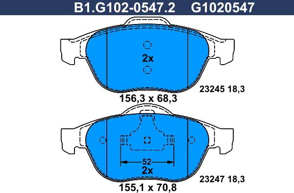 Galfer B1.G102-0547.2 - Bremžu uzliku kompl., Disku bremzes adetalas.lv