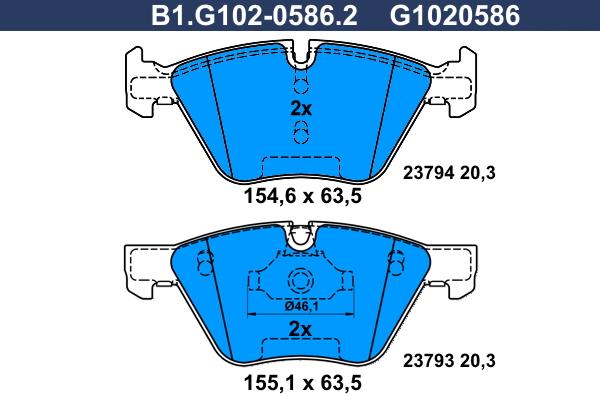 Galfer B1.G102-0586.2 - Bremžu uzliku kompl., Disku bremzes adetalas.lv