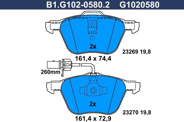 Galfer B1.G102-0580.2 - Bremžu uzliku kompl., Disku bremzes adetalas.lv