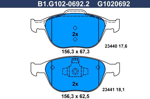 Galfer B1.G102-0692.2 - Bremžu uzliku kompl., Disku bremzes adetalas.lv