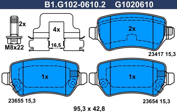 Galfer B1.G102-0610.2 - Bremžu uzliku kompl., Disku bremzes adetalas.lv