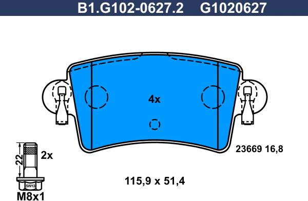 Galfer B1.G102-0627.2 - Bremžu uzliku kompl., Disku bremzes adetalas.lv