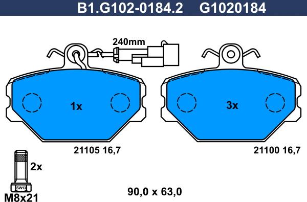 Galfer B1.G102-0184.2 - Bremžu uzliku kompl., Disku bremzes adetalas.lv